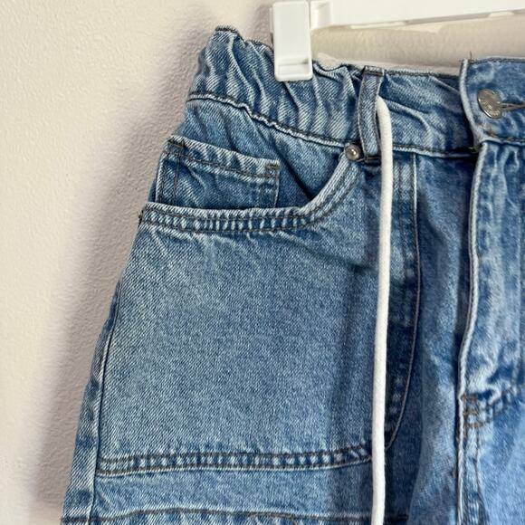 Forever 21 Paperbag High Waist Denim Drawstring Shorts Casual Blue Jean Sz M - Picture 3 of 6